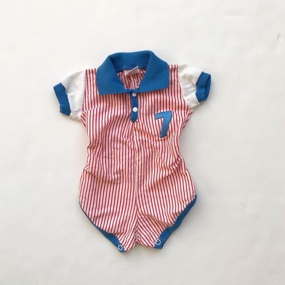 Vintage Buster Browns stripe collar romper EUC 6-9 months - Picture 1 of 7